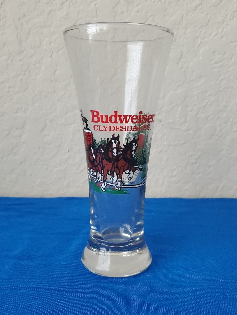 VTG 1991 Budweiser Pilsner Glass with Red Clydesdales Graphic